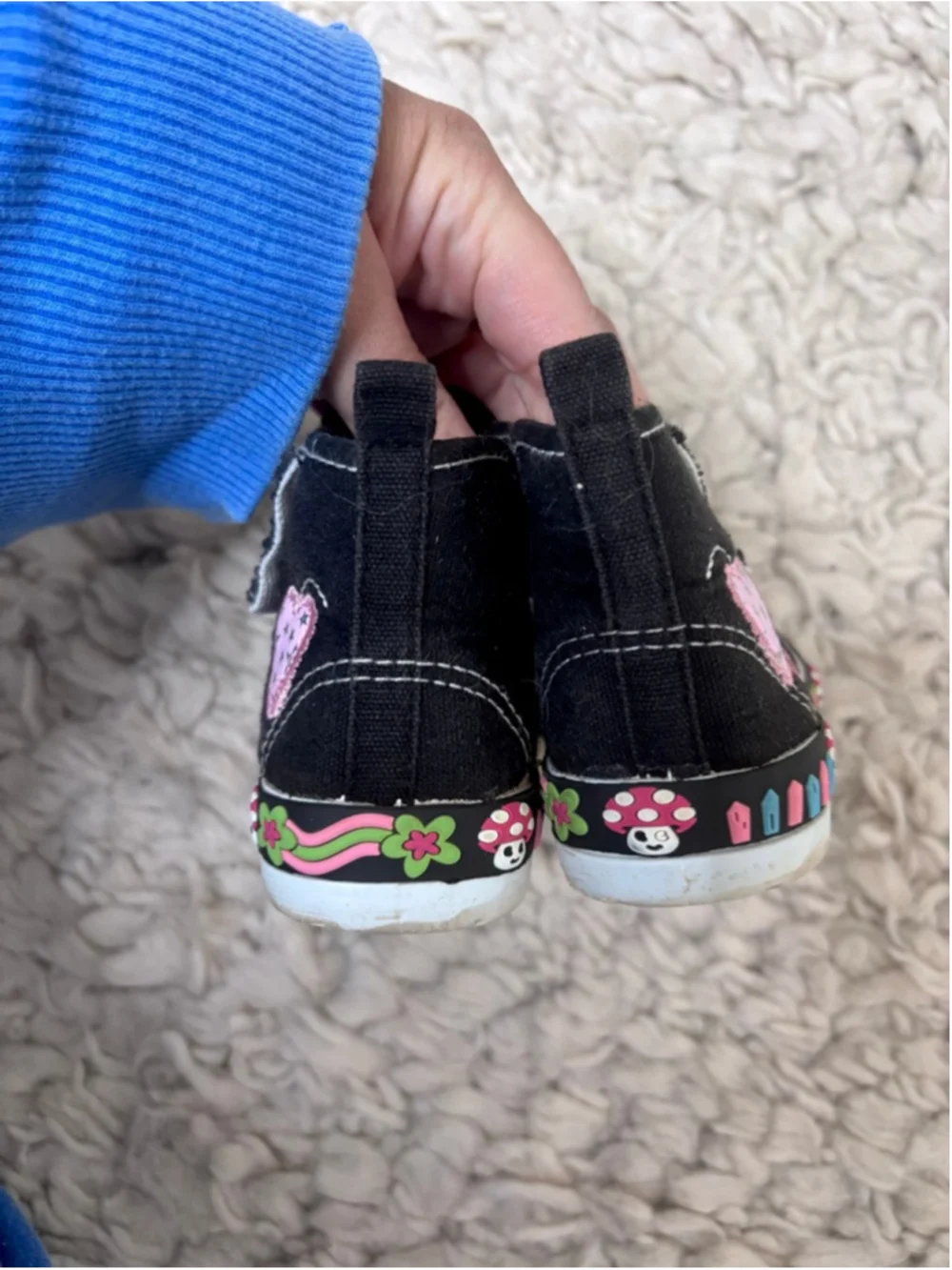 Baby Little Berry Black Pink Butterfly Mushroom High Top Shoes Size 5 Zip